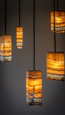 Aqua Onyx Chandelier. Stone Pendants. serpentine onyx