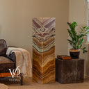 Natural Aqua Onyx floor lamp with polished square sides and layered mineral movement shown unlit
