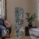 Unlit Fluorite floor lamp showing natural aqua green, turquoise, violet, and purple crystalline formations