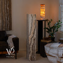 Handcrafted 51.5-inch Tangerine Onyx tower displayed without illumination to show its true natural stone color