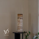 Handcrafted 19.75-inch Sahara Onyx lamp displayed without illumination to show its true stone colors