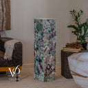 Unlit fluorite floor lamp #5 showing green stone crossed by dark purple mineral lines