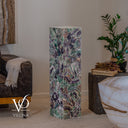 Vilona Onyx fluorite floor lamp handcrafted from natural stone and shown without illumination