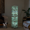 Illuminated 49.5-inch Fluorite floor lamp with pale aqua-green stone and blue-violet banding near the upper third.