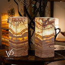 Pair of hand-carved natural onyx table lamps by Vilona artisans