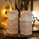 Matching 22-inch Divina Claire onyx table lamps in large square designs