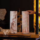 Matching natural stone cylinder lamps for bedroom nightstands