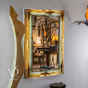 Aqua onyx mirror handcrafted from natural stone with unique blue and green banding by Vilona Onyx