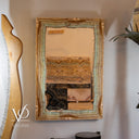 One-of-a-kind aqua onyx mirror made from natural stone with soft blue and green tones