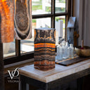 Illuminated 16-inch Tangerine Onyx lamp with a natural chevron pattern and glowing orange stone