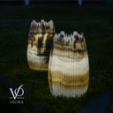 White Ice Onyx Crown Lamps - Sculptural Natural Stone Pair