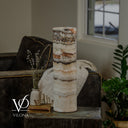 Unlit Light Tangerine Onyx cylinder lamp showing ivory, cream, and pale amber mineral layers.