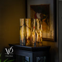 Illuminated Bamboo Onyx table lamp pair Dark Edition #1 with dramatic veining and warm glow