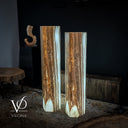 White Ice Onyx Floor Lamp - Pair - Large - 59 & 55"H x 13.5"W - Hexagon