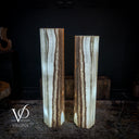 White Ice Onyx Floor Lamp - Pair - Large - 59 & 55"H x 13.5"W - Hexagon