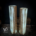 White Ice Onyx Floor Lamp - Pair - Large - 59 & 55"H x 13.5"W - Hexagon