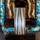 Polished White Ice Onyx Lamp - 20" Tall × 6" × 6" Square (Exotic Table Lamp #6)