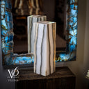 Polished White Ice Onyx Lamp - 20" Tall × 6" × 6" Square (Exotic Table Lamp #6)