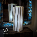 Polished White Ice Onyx Lamp - 20" Tall × 6" × 6" Square (Exotic Table Lamp #6)