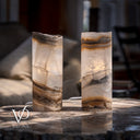 White Ice Onyx - 12" Tall, x 4.5" Diameter (Small Live Edge Table Lamp Pair #2)
