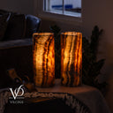 Tangerine Onyx - 12" Tall, x 4.5" Diameter (Small Table Lamp Pair #4)