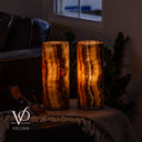 Tangerine Onyx - 12" Tall, x 4.5" Diameter (Small Table Lamp Pair #4)