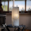 White Ice Onyx - 12" Tall, x 4.5" Diameter (Small Live Edge Table Lamp #4)