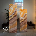 Unlit Miami Sunset Onyx floor lamp pair showing natural caramel, cream, brown, and ivory stone coloring