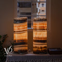 Honeycomb Onyx Live Edge Table Lamp Pair #1