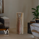 Small Aqua Onyx floor lamp with distinctive vertical banding and a polished 8-inch-square tower design