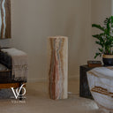Handcrafted 33.5-inch Aqua Onyx tower displayed without illumination to show its true natural stone patterns