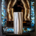 Polished White Ice Onyx Lamp - 20" Tall × 6" × 6" Square (Exotic Table Lamp #6)