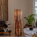 Illuminated 57.25-inch Tangerine Onyx tower with nested flame-shaped bands in orange, cream, and charcoal.