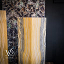 Unlit Golden Cloud Onyx floor lamp showing natural color and texture