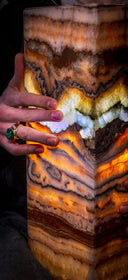 Aqua Onyx Tower. Pedestal. Stone Floor Lamp. serpentine onyx