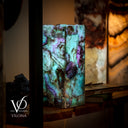 Fluorite Table Lamp - 12.5" Tall, 5"x5" Live Edge Square - (Small #18)