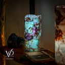 Fluorite Table Lamp - 12.5" Tall, 5"x5" Live Edge Square - (Small #18)