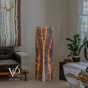 Vilona Onyx Tangerine floor lamp illuminated, measuring 51 inches tall by 12 inches square